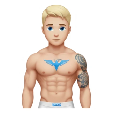 Handsome blonde hair and blue eyes military white guy with body tattoos in underwear sexy pose sfw sticker