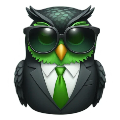 smiling black and green owl in a suit with cool sunglasses sticker