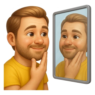 emoji stile iphone di uomo che si guarda allo specchio e si apprezza, iperrealistico 4k sticker