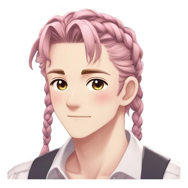 Gorgeous romantic hot attractive anime style modern gentlemanly anime shojo guy with pretty braided  ponytail hair and colorful eyes and blushing face aesthetic trending style  pastelcore cottagecore kawaiicore sticker