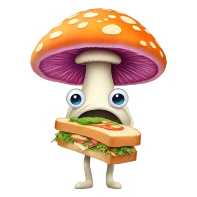 Psychedelic mushroom holding a sandwich sticker