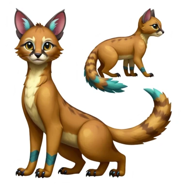 Colorful dark tropical exotic cute cool beautiful shiny beautiful fantasy-caracal-civet-genet-sergal-vernid-Gryphon-Cacomistle-Trico-oncilla-animal-Fakémon-hybrid-fursona (full body) sticker