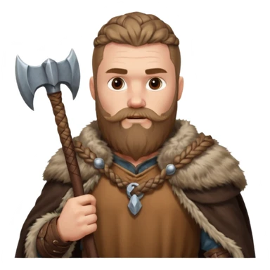 A tall Viking with braided beard, fur cloak, and heavy axe resting on his shoulder.
 sticker
