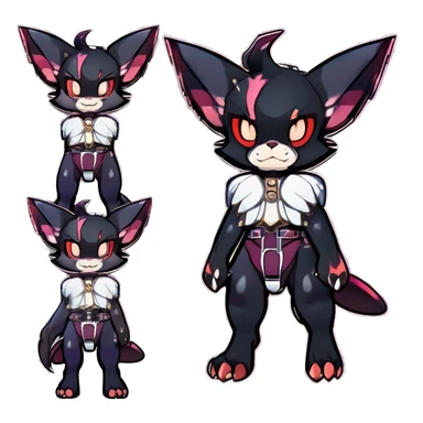 cool punk kawaii anime edgy distinguished elegant beautiful fantasy black ethereal nargacuga-bat-zorua-sphynx-Quiana-Fakemon collar harness with big fangs full body sticker