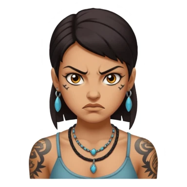 ancient angry girl Tattooed, not wearing necklace sticker