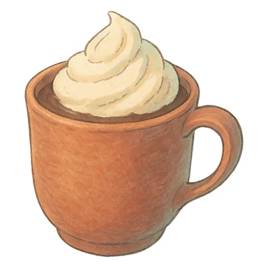 a cup of cocoa with whipped cream, Japanese soft pastel hand-drawn style, full object, transparent background sticker