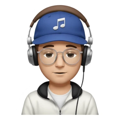 dj man white with baseball cap - rayban glasses - brown hair - closed eyes with headphones on with musical note over head (listening to music ) sticker