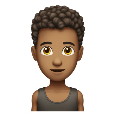 Boy with shaved hair on the sides and curly hair on top, dark brown eyes, wearing tank top sticker