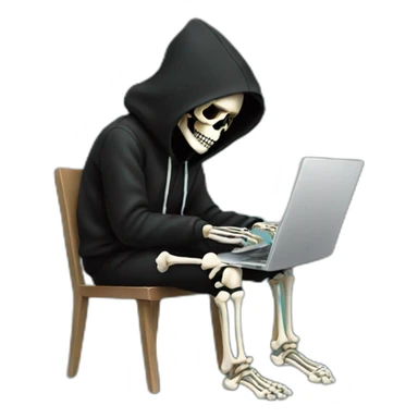 Skeleton programmer with laptop in black hoodie sticker