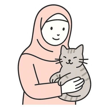 modern plain pashmina hijab woman holding a tabby cat, flat design style, pastel colors sticker
