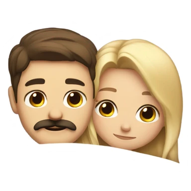 Blonde girl and brunette guy with mustache cuddling in bed sticker