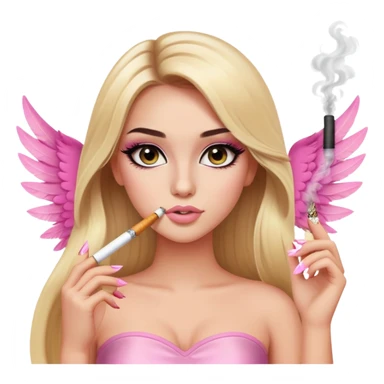 blonde long hair gorgeous girl with latina makeup holding a lit cigarette winged eyeliner big lashes light pink tube top sticker