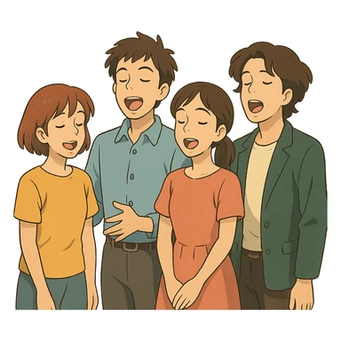 harmonious and expressive acappella group, ghibli style sticker