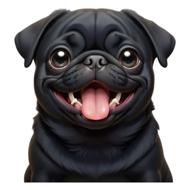 Cinematic Cute Yawning Black Pug Portrait Emoji, Head tilted slightly with a dramatic, wide-open yawn, showcasing a smooth black coat with a velvety texture, floppy ears slightly drooping, round dark eyes barely open in drowsy contentment, Simplified yet irresistibly adorable features, highly detailed, glowing with a soft, cozy glow, high shine, relaxed yet expressive, stylized with a touch of whimsy, bright and endearing, soft glowing outline, capturing the essence of a sleepy yet affectionate companion, so drowsy it feels like it could stretch out of the screen and curl up for a nap! sticker