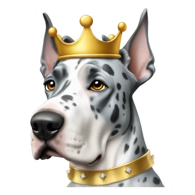 Blue Merle Great dane wearing gold crown sticker