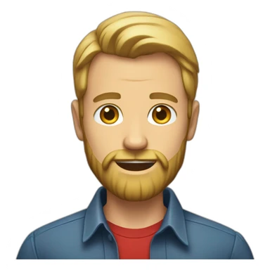 man with short blonde greasy hair and a long beard without a moustache in a red button down shirt sticker