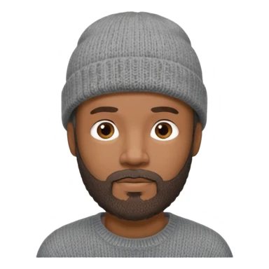 Middle-aged black male, goatee beard, wearing a gray knit beanie sticker