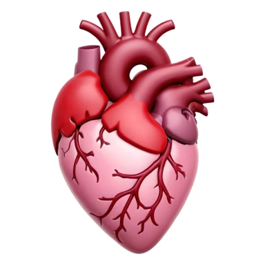 anatomic heart, glossy light pink with deep crimson and cherry red tones, smooth 3D-rendered style, soft lighting, gentle shadows, high contrast, slightly shiny surface, dreamy and elegant, dark romantic or gothic-cute vibe, stylized and polished, no text or clutter sticker