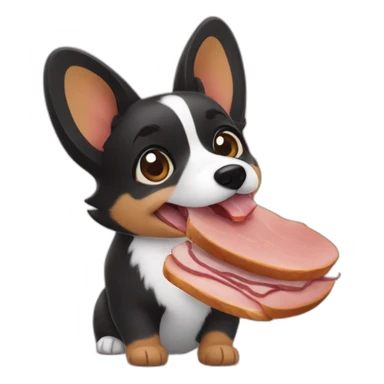 Black corgi eating ham sticker