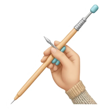 hand holding 1 knitting needle sticker