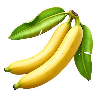 Cinematic Realistic Banana Emoji, Bright and cheerful, with a smooth, yellow peel slightly speckled with spots, revealing a soft, sweet interior. The banana is curved elegantly, standing out against the soft green leaves. Soft glowing outline, capturing the essence of tropical sweetness and energy in a ripe banana. sticker