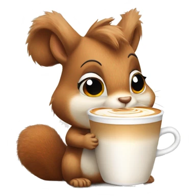 squirrel with fluffy ears sitting and holding cup of latte macchiato  sticker