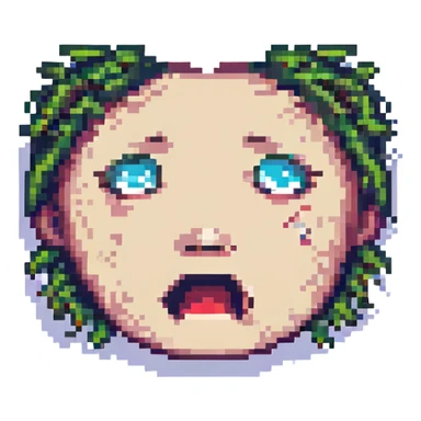 shocked pixel art face, simple and clear, expressive sticker
