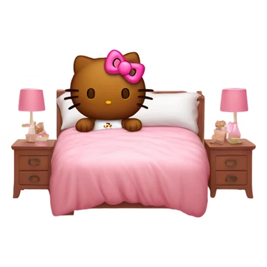 brown hello kitty laying in bed in a pink girly room  sticker