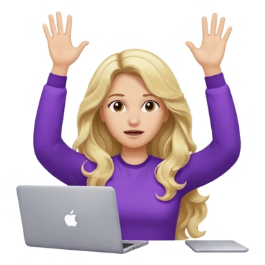 lady with long blonde wavy hair, purple top throwing her with a laptop looking exhausted sticker