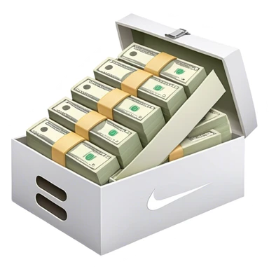 Nike shoe box filled with rolled up cash notes sticker