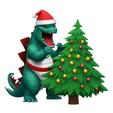 Godzilla destroying a Christmas tree sticker