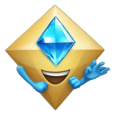 A blue brilliant diamond character with a funny face near the finish line sticker