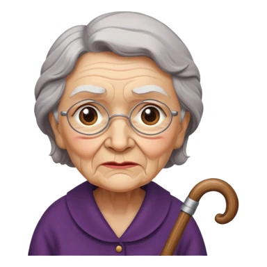 Grandma walking using a cane with a hunchback sticker