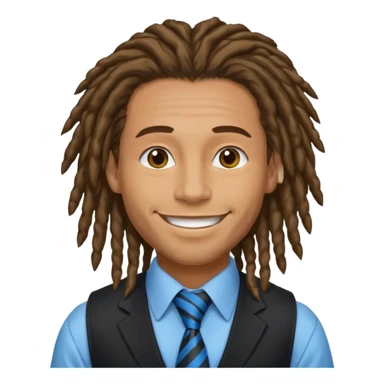 man in vest with blue tie, dreadlock hair sticker