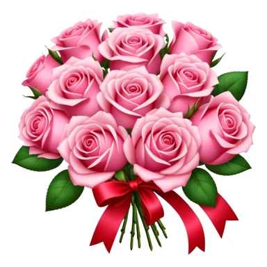 A sparkly romantic beautiful cute pretty aesthetic soft-pink rose bouquet with a red ribbon sticker