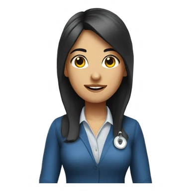 girl recepcionist with black hair and blue vest, body complete sticker