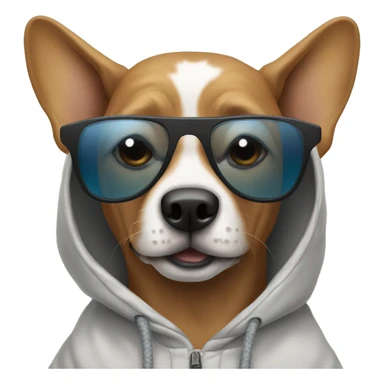 dog wearing a hoddie with sunglasses sticker