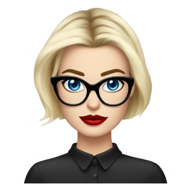  Margot Robbie, bright blue eyes and eyelashes, red kisses, wearing black glasses  sticker