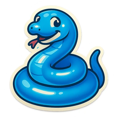 coiled blue snake with a playful expression, retro sticker style sticker