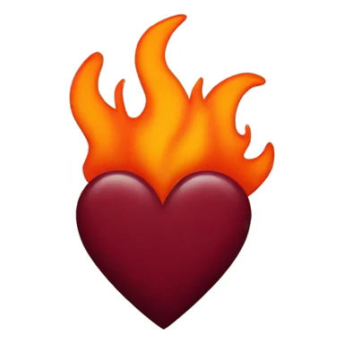 A burgundy heart with orange flames sticker