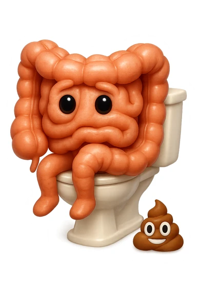 EMOJI STILE IPHONE 3D DI UN INTESTINO CHE sta seduto sul wc e davanti ha una montagnetta di feci a palline stile emoji iphone E FALLO MOLTO REALISTICO IN 3D sticker
