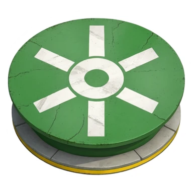 a helipad with a green surface and an H in the center sticker