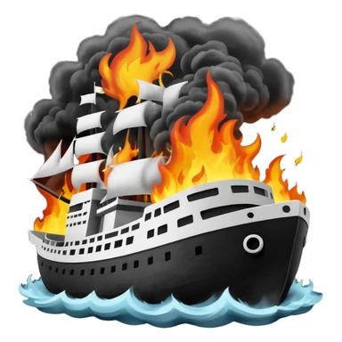 un barco quemandose blanco y negro  sticker