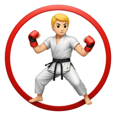 An emblem-style emoji symbolizing striking martial arts. The design features a stylized fighter in a dynamic stance, delivering a powerful punch, surrounded by a circular border with traditional elements like fists and combat symbols. Bold, clean lines with contrasting colors. sticker