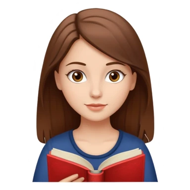 Pretty white girl with brown eyes and brown hair reading a romantic book sticker