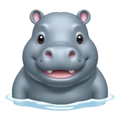 A 3D cartoon hippopotamus half-submerged in water, smiling gently, soft lighting, rounded body and glossy texture, cute Memoji-style look.Full body. sticker