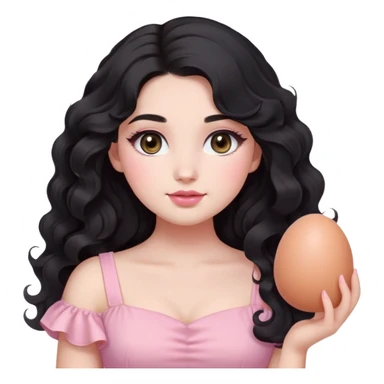 girl long black hair
wavy curls wavy

looks 18 years old
oval face egg-shaped cheeks fair skin white makeup pink blush with eyeshadow pink makeup my eyes brown round oval

wearing a pink dress height 1.62 curvy body
cute sticker
