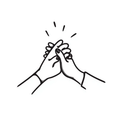 two hands clasped together, showing friendship, hand drawn doodle style illustration sticker