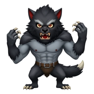 Create an emoji of Werewolf half bodied till waist sharp nails angry face black sticker