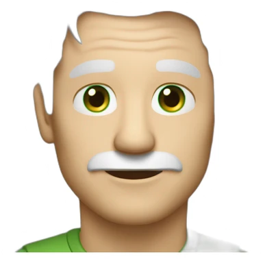 Man 46 years old White hair, green eyes,  with a camera sticker